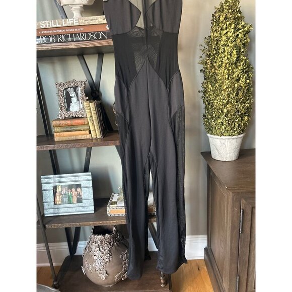 OW Collection Sierra Sheer Panel JUMPSUIT Black Womens Size Small - Picture 6 of 10
